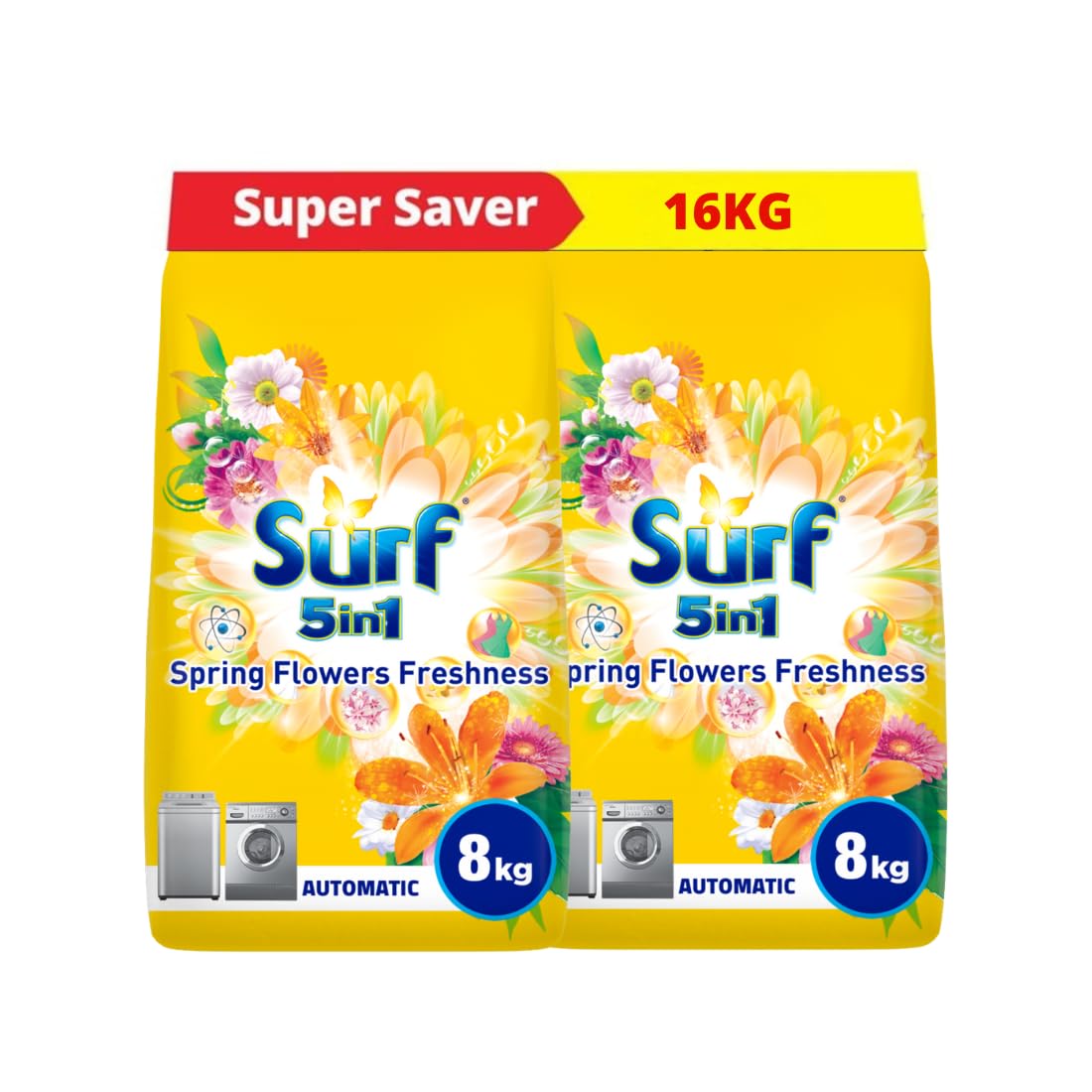 Fabric Solution Wash Washing Powder, Spring Flowers Freshness, effective clean with 5 in 1 benefits, 8 KG x 2