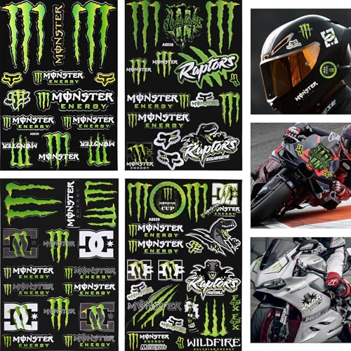 Lot de 4 Autocollants Moto PVC Waterproof Auto-Adhésifs pour Casques, VéLos de Course, Bicyclettes et Skateboards