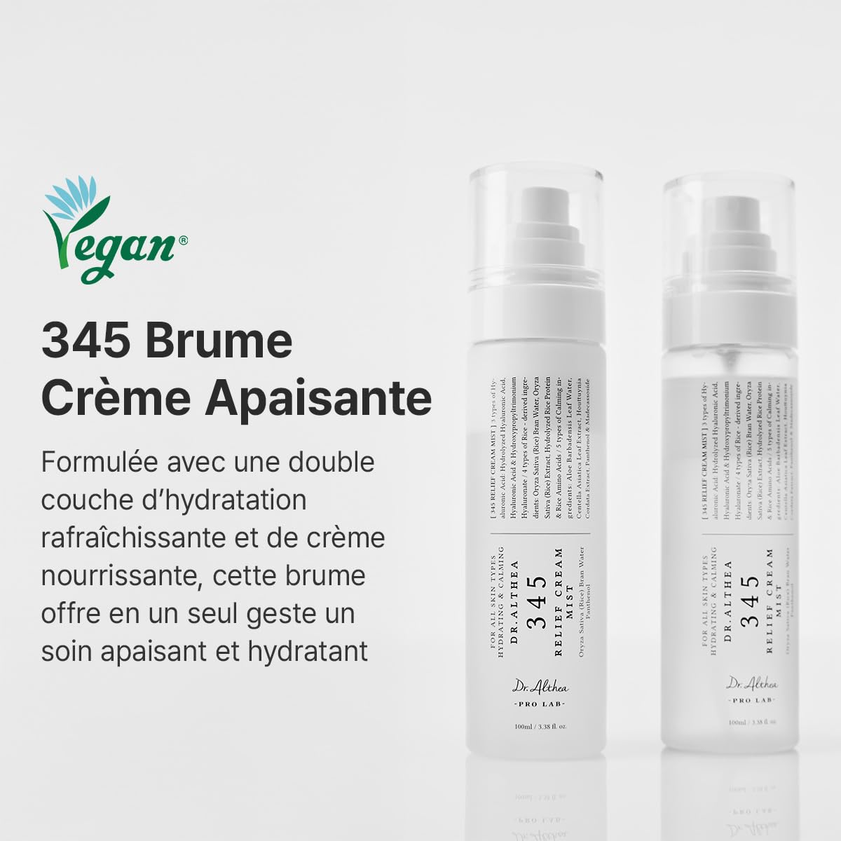 Dr.Althea 345 Relief Cream Mist | Brume Visage Hydratante à l’Extrait de Riz | Soin Apaisant pour Peaux Sensibles | Cosmétique Coréenne Vegan, 100ml