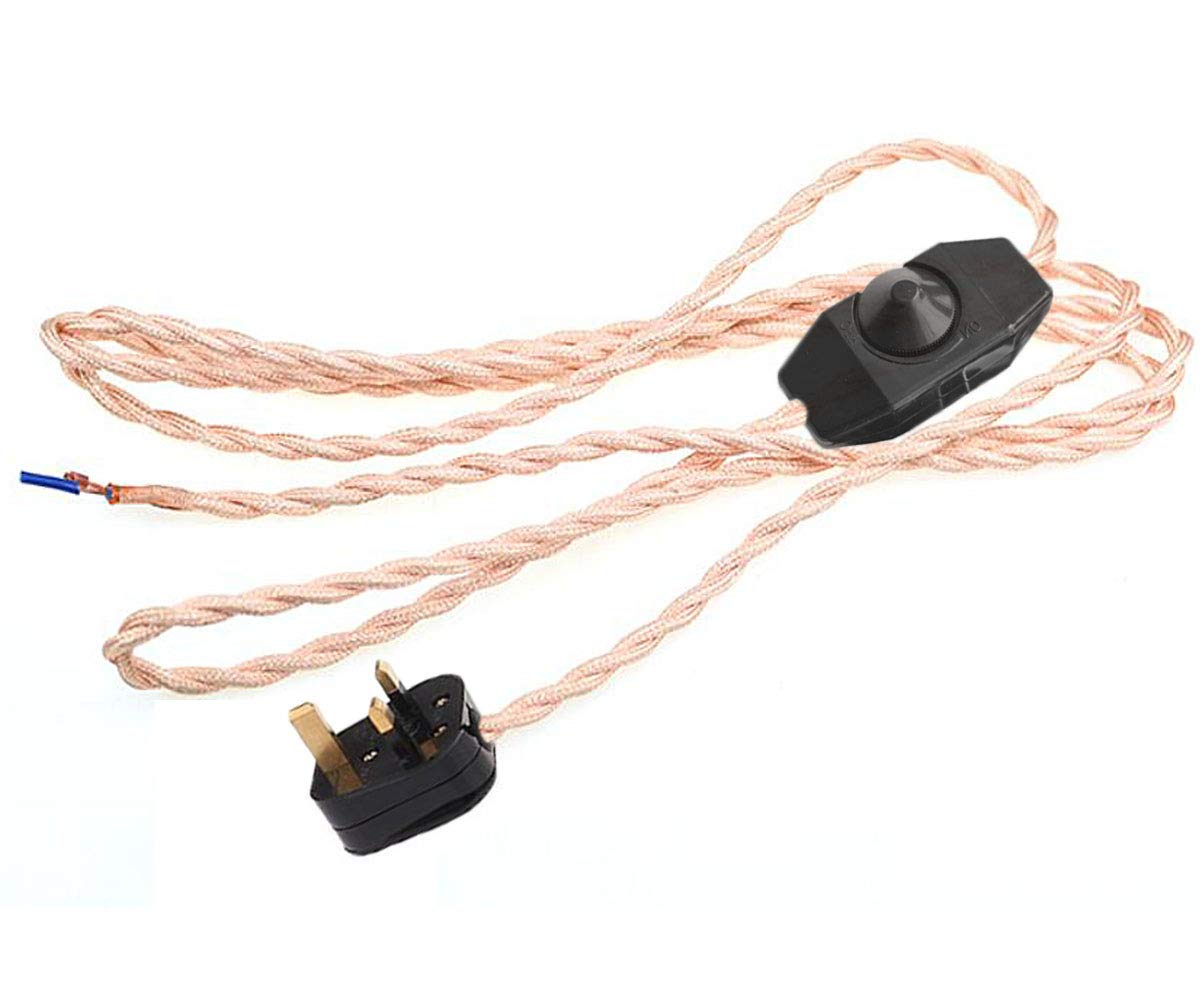 FSLiving 1.8 Meter Length Cord w/Plug Attached and In Line Dimmer Switch, Coral Powder Twisted Wire Cordset, Art Deco Re-Wire Kit, Lamp Electrical Cord — image 1