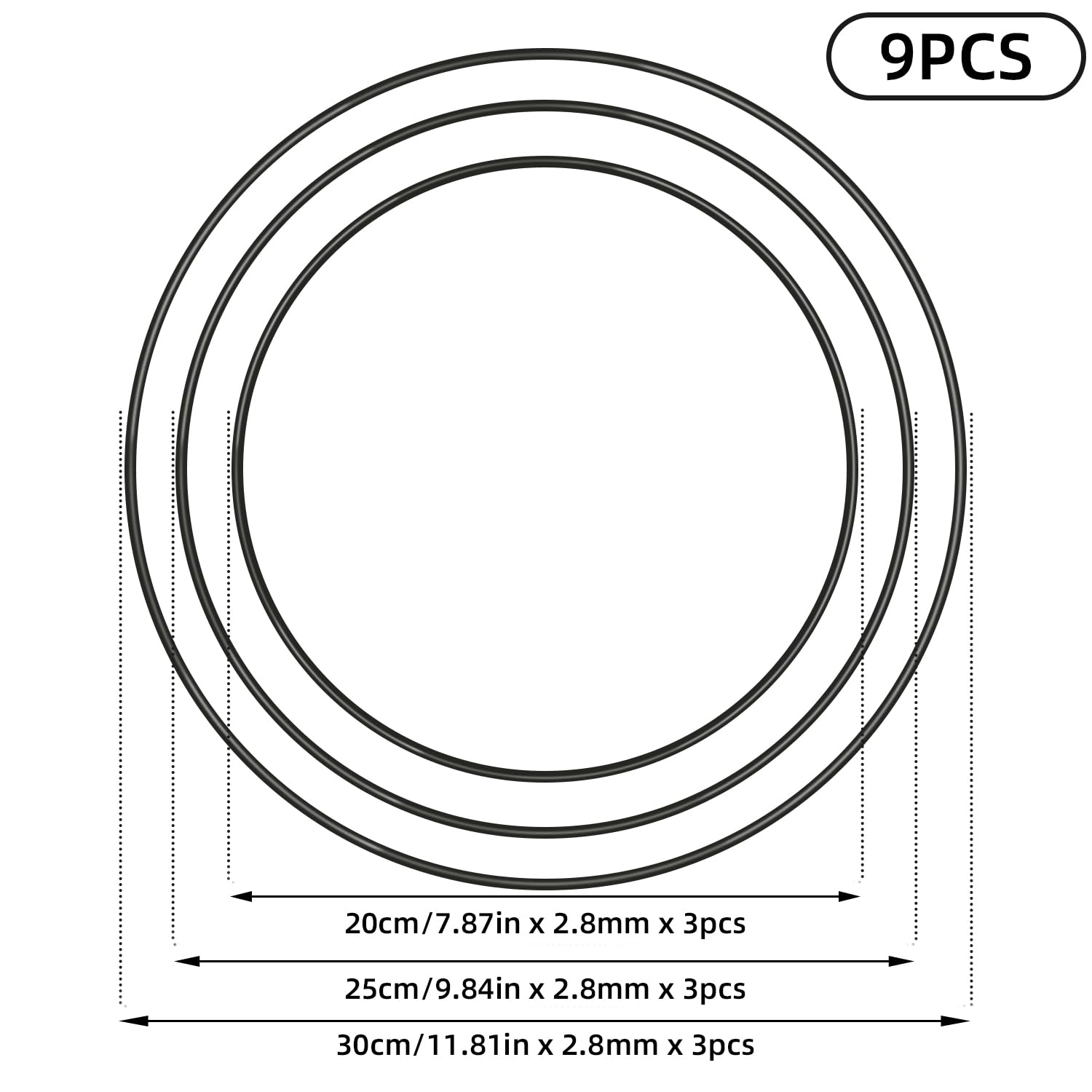 9 stuks metalen ringen, zwart, 10 cm/15 cm/20 cm, decoratieve ringen om op te hangen, metalen ring om te knutselen, metalen ringen voor dromenvanger, metalen ringen voor doe-het-zelf slingers