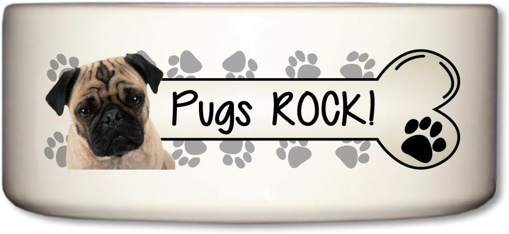 VictoryStore Pet and Dog Food Bowl - Ceramic Dog Bowl - Pugs Rock - Paw Prints Design