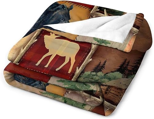 Miniatura 3 de Manta de forro polar retro rústica, con diseño de oso de alce, ciervo, granja, para todas las estaciones, franela suave y cálida de microfelpa