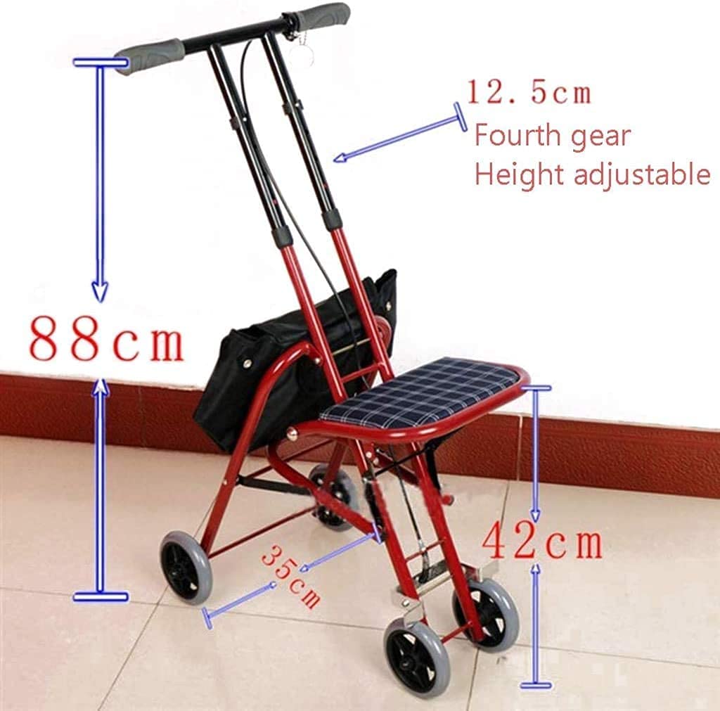 Andador con asiento y ruedas, ayuda plegable para caminar, para movilidad, estabilizador de rodadura erecta en la espalda, capacidad de peso de 220 libras