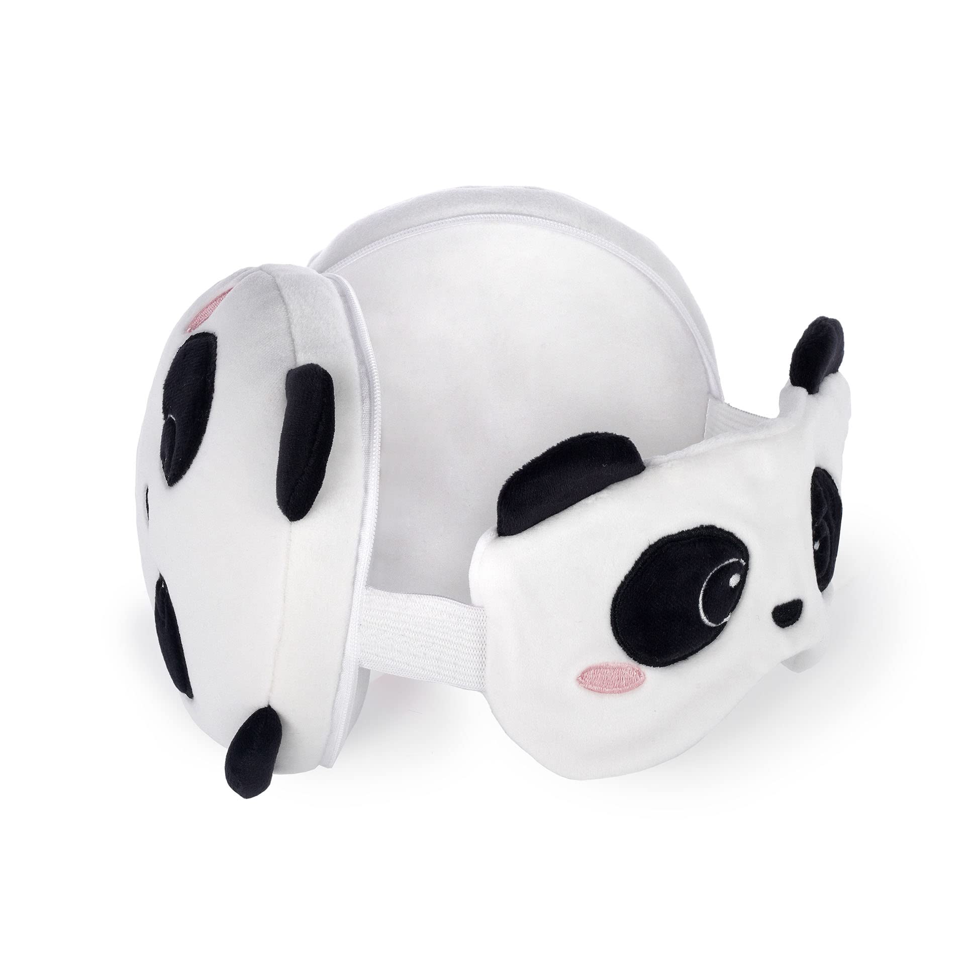 Legami - Poduszka podróżna z maską nocną, panda, zamek błyskawiczny, zajmuje mało miejsca, haczyk do wygodnego noszenia, mała kieszeń z tyłu, 16 x 16 cm
