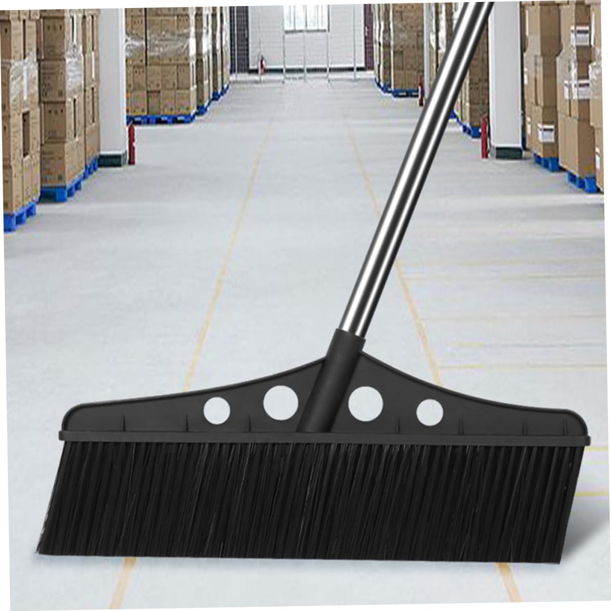 Scopa da Giardino con Struttura in Acciaio Inox Nera con Manico Ergonomico e Setole in Nylon Resistente Spazzatrice Esterna per Pulizia Efficiente di Cortili e Magazzini