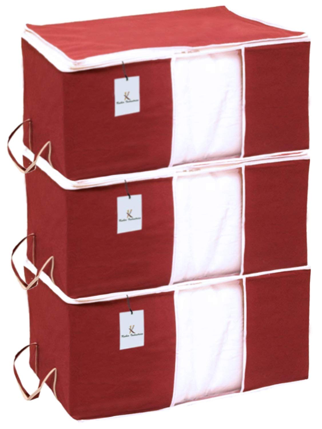 Kuber Industries Underbed Storage Bag, Storage Organiser, Blanket Cover Set of 3 - Maroon, Extra Large Size-CTLTC15237