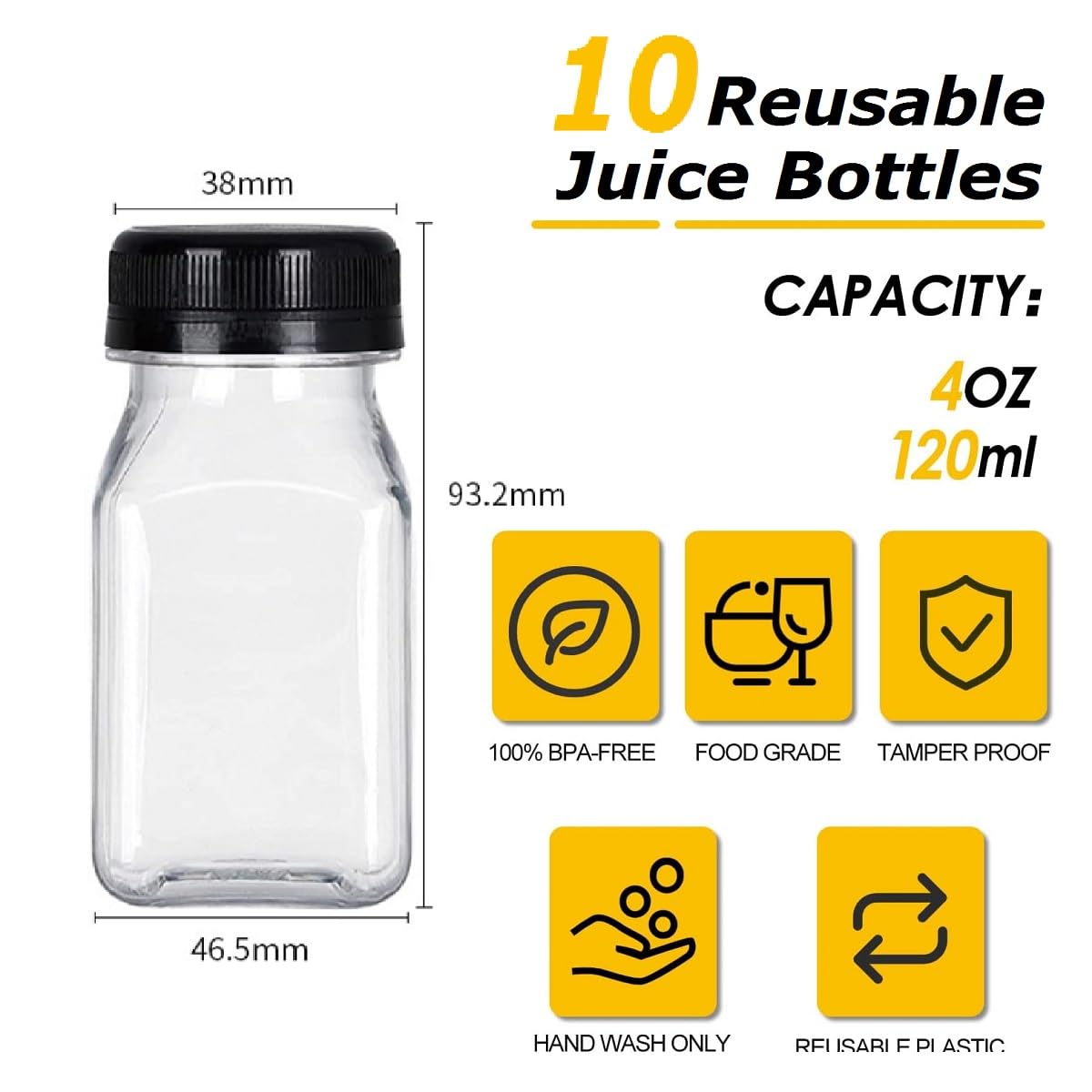 Kiuiom Bottiglie di Succo in Plastica, Piccola Bottiglia Bevande Trasparente, Bottiglie per Bevande Succo, 10PCS 120ML Mini Bottiglia Plastica Riutilizzabile Sensoriali per Succo di Frutta Latte,Olio