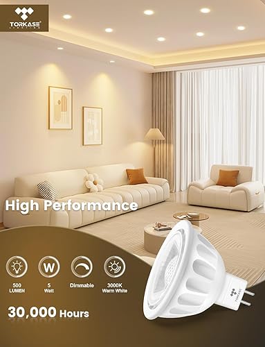 Miniatura 2 de Torkase Bombilla LED MR16 regulable, GU5.3 con base de dos pines MR16, 5 W (equivalente a 50 W), bombillas de bajo voltaje para paisaje al aire