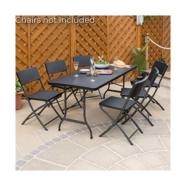 CHRISTOW Rattan Effect Folding Table 6ft Rectangular Black Garden Outdoor Dining - Image 8
