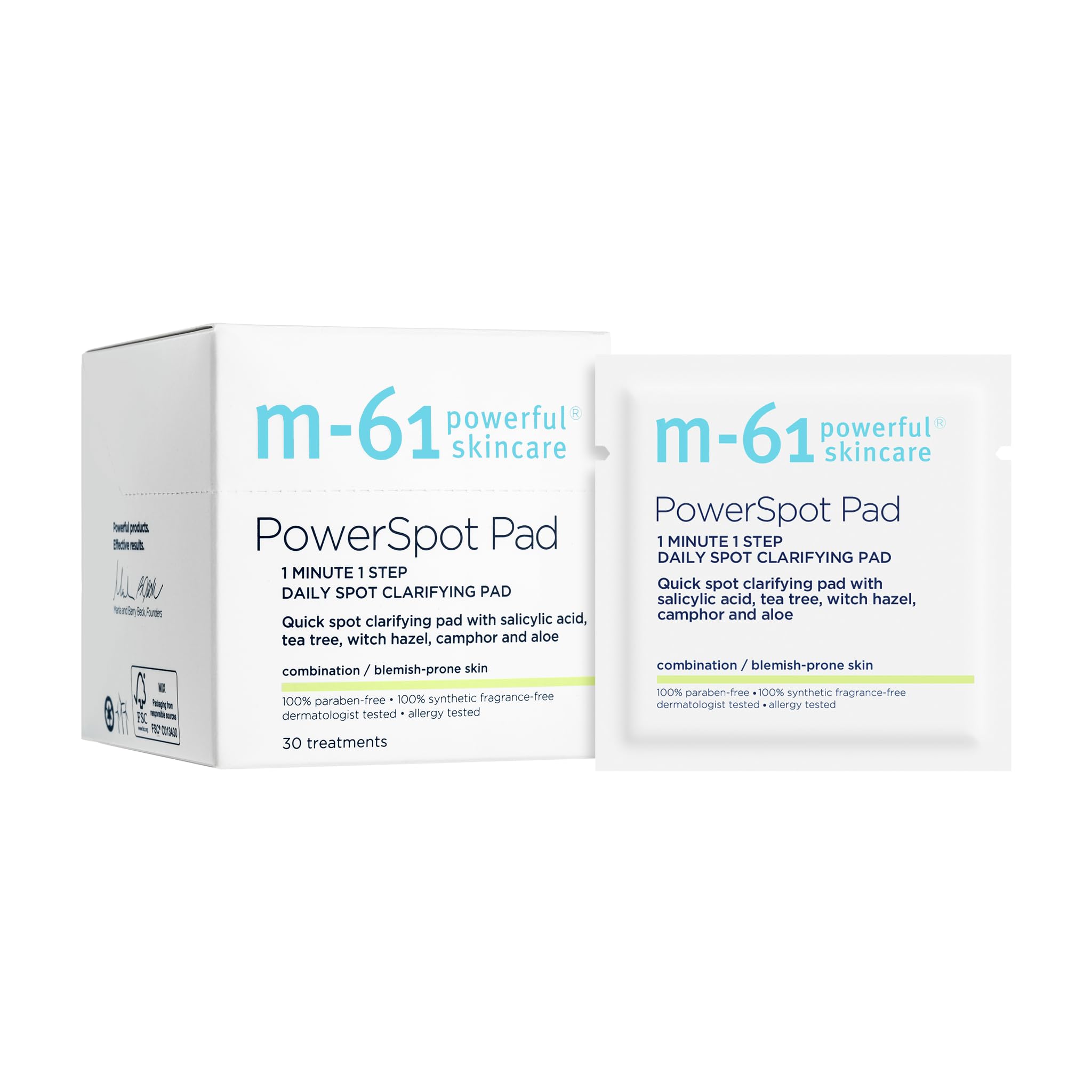 M-61 PowerSpot Pads - 30 Treatments- 1-minute, 1-step clarifying treatment pad with salicylic, tea tree & camphor