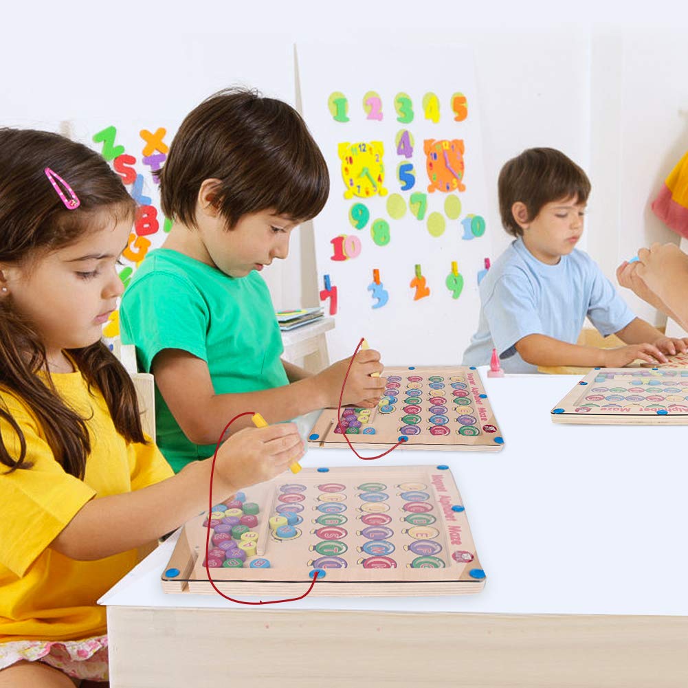 Gamenote Alphabet Maze Board with 4 Activity Cards, Wooden