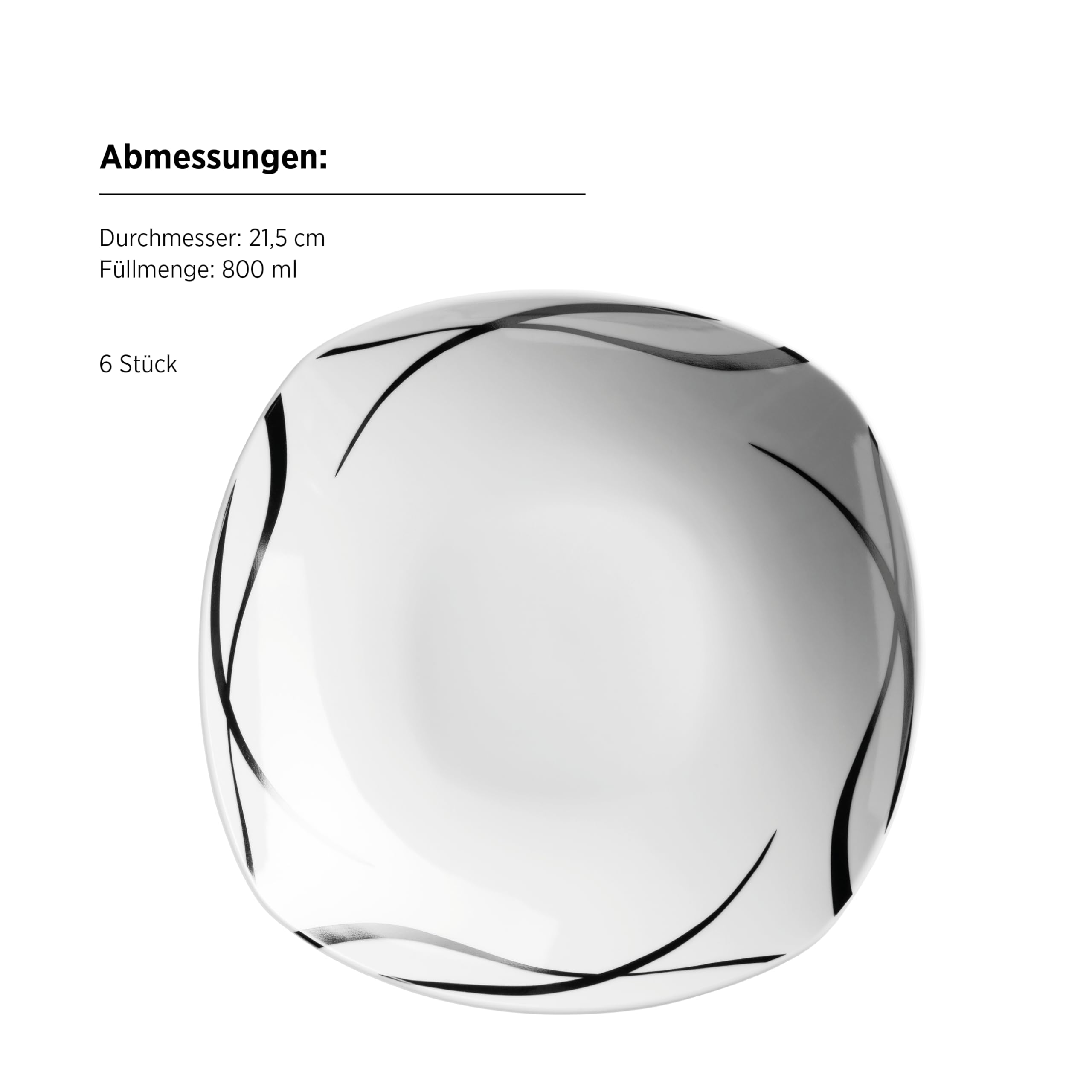 MÄSER Serie Decora, Teller Set für 6 Personen, 18-teiliges Essgeschirr in eckiger Form, elegant, zeitlos, Porzellan, Weiß