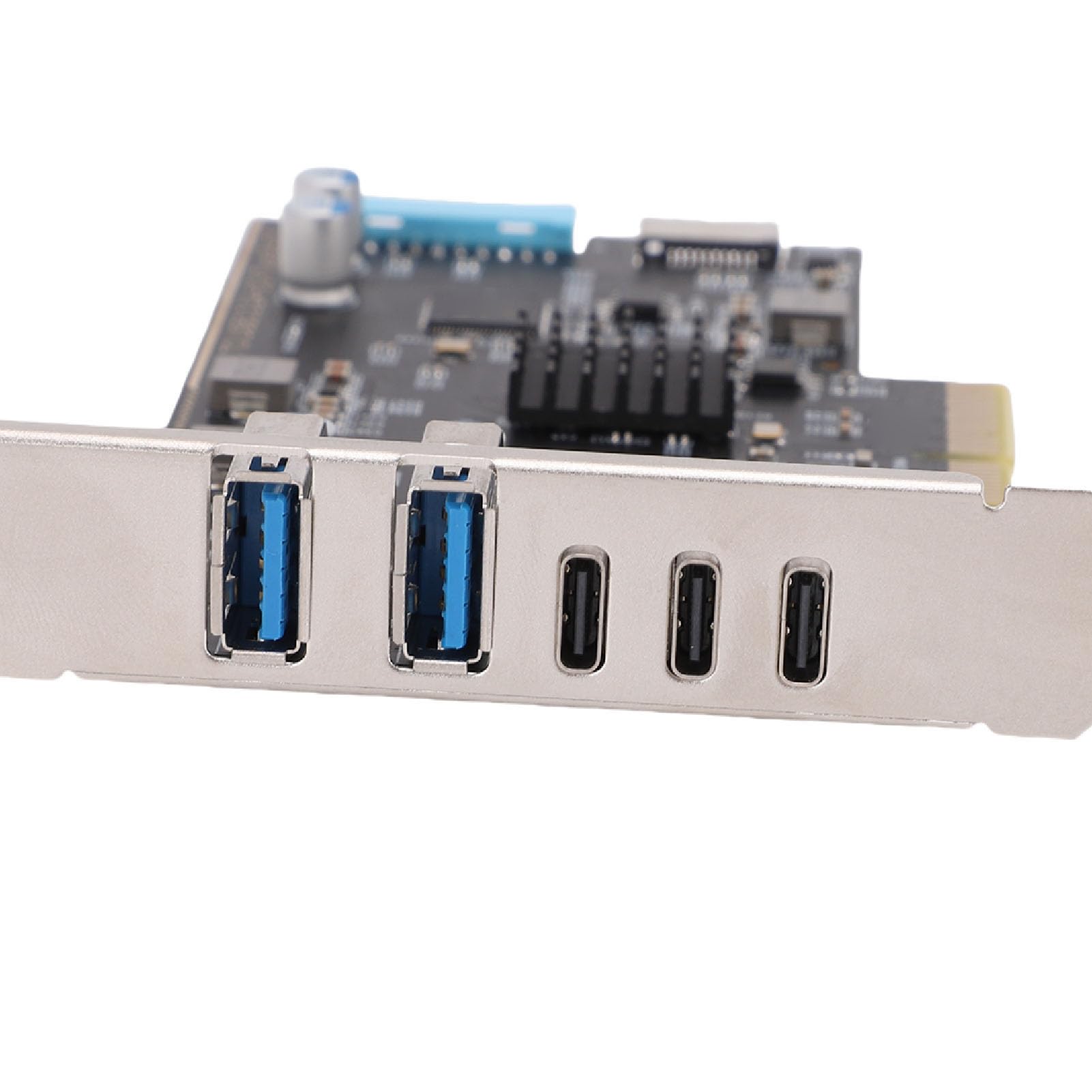 Socobeta Karta PCIe na USB 3.2 Gen 2 Szybka 5-portowa Karta rozszerzeń 10 Gb/s do Komputerów Stacjonarnych Czarna