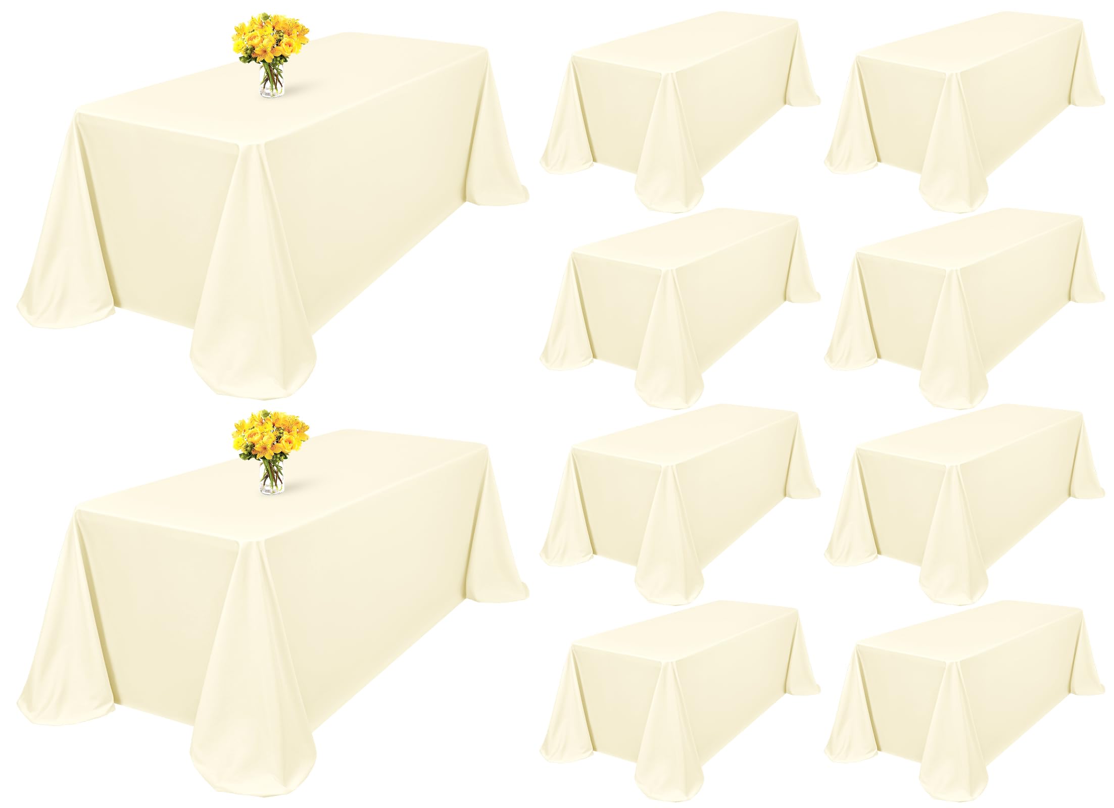 Showgeous 10 Pack Beige Rectangle Tablecloth 90 x 132 Inch, Wrinkle & Stain Resistant, Classic Solid Style