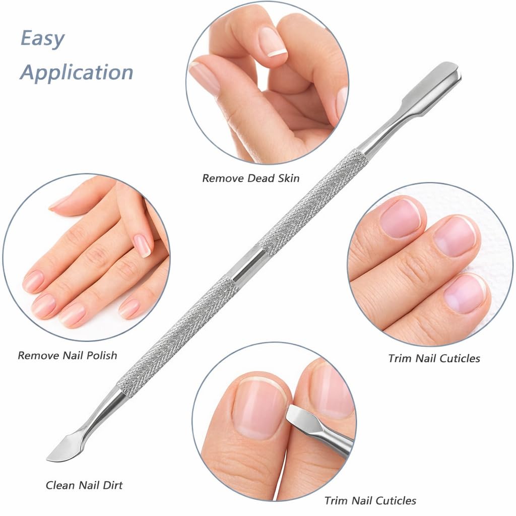 Empujador de Cutículas 2 en 1, Pack de 2, Acero Inoxidable, Punta Triangular y Cuadrada, Manicura y Pedicura