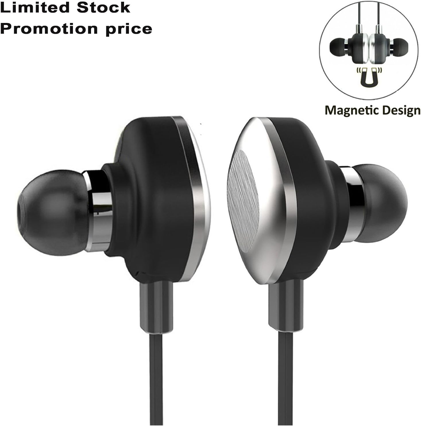 JOWTTE U5 Bluetooth Headphones Wireless Magnetic Earbuds Noise Cancelling w/Microphone Sweatproof Headset, Black