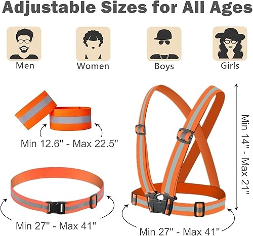 Miniatura 10 de RUISHYY Conjunto de 3 piezas de chaleco reflectante para correr, brazalete reflectante y cinturón reflectante, equipo reflectante de alta