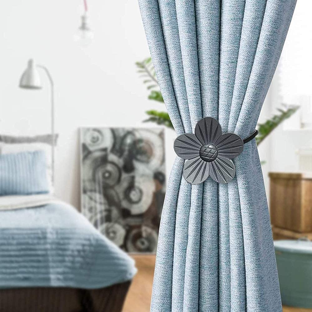 Anneau de rideau Aimant Sangle de rideau, Boucle de rideau de fleurs 2 pièces, Embrasses de rideau, Corde de rideau, Sans poinçon, Fleurs en métal, pour accessoires de rideau de chambre à coucher de