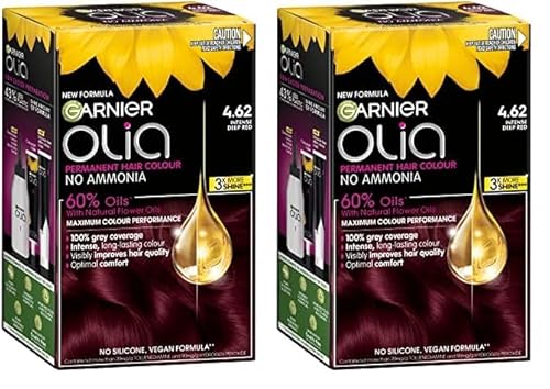 Garnier, Permanent Hair Colour, Ammonia Free and Nourishing, Olia, 4.62 Intense Deep Red (Pack of 2)