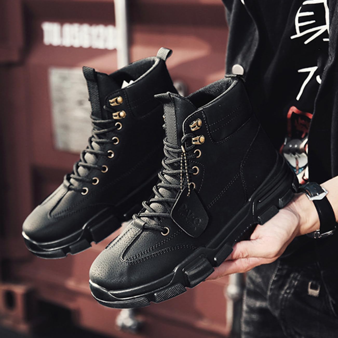 [ランボ] ブーツ メンズ ショートブーツ 26.0cm レースアップ ハイカット 靴 防寒 保温 カジュアル アウトドア 冬靴 エ