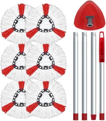 Mop Microfibre Replacement Heads Mop Base Handle and Spin Mop Floor Mop, Also for Sensitive Floors (6 Mop Head + 1 Handle + 1 Mop Base) Mop Microfibre Replacement Heads Mop Base Handle and Spin Mop Floor Mop, Also for Sensitive Floors (6 Mop Head + 1 Handle + 1 Mop Base)