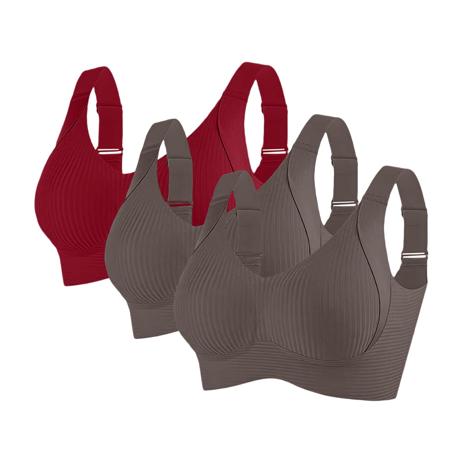 Reggiseni Comfort da Donna UK Sport Push Up Senza Cuciture Confezione da 3 Wireless a Costine Grandi Seni Cadenti Top da Donna Anziani Sport Support Lift Reggiseno Morbido Regolabile Comfort ad Alto