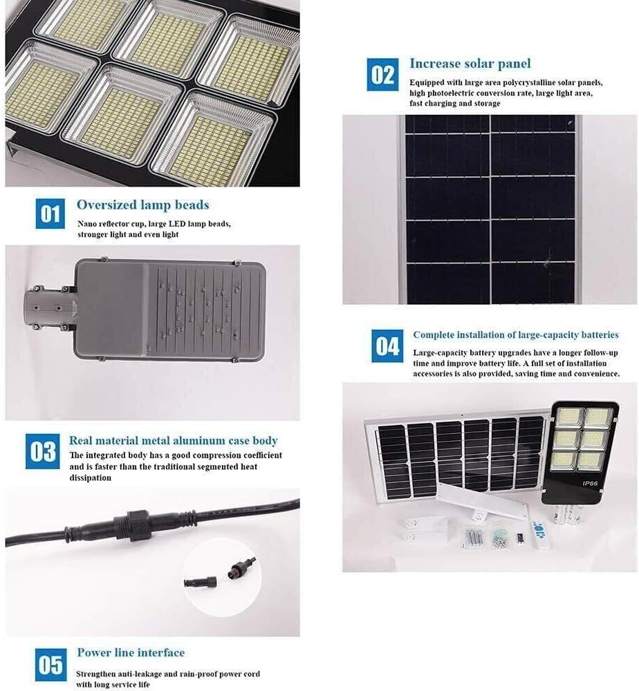 LAMPIONE SOLARE 400W FARO LED SMD CON PANNELLO SOLARE TELECOMANDO SENSORE CREPUSCOLARE ILLUMINAZIONE IP65 COLORE BIANCO FREDDO 6550K [Classe di efficienza energetica A]