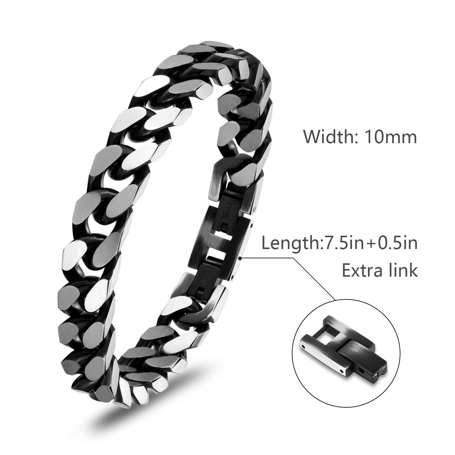 Pulsera de acero inoxidable plegable para hombre con cierre de cadena cubana, 8, Acero inoxidable, No es una piedra preciosa 2