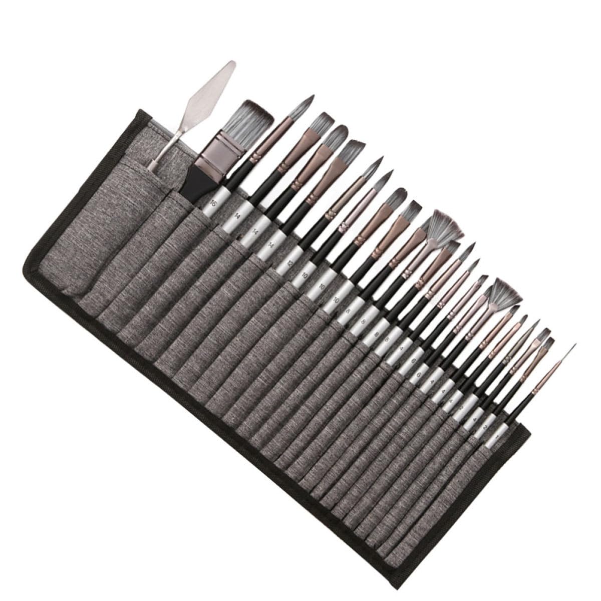 Zerodeko Set de Pinceaux en Nylon avec Paquet de Rangement Élégant Forme Simple Lot de 24 pour Peinture à l'huile et Aquarelle pour Dessin D'élève et Peinture Artistique