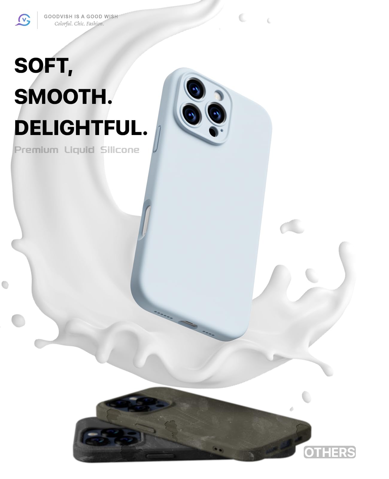 GOODVISH 3 in 1 Silicone Cover per iPhone 16 Pro Max 6.9", Custodia con 2 Pellicola Vetro Temperato [Protezione Fotocamera] Protezione Anticaduta Case per Cellulare Antiurto Resistente, Cielo Blu