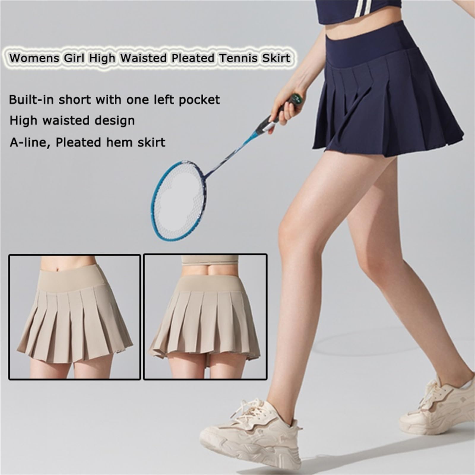 Falda Plisada de Tenis Mujer Falda de Tenis Plisada de Cintura Alta for Mujer y niña, Estilo Escolar, Estilo Skater, con Forro, for Golf y Deportes