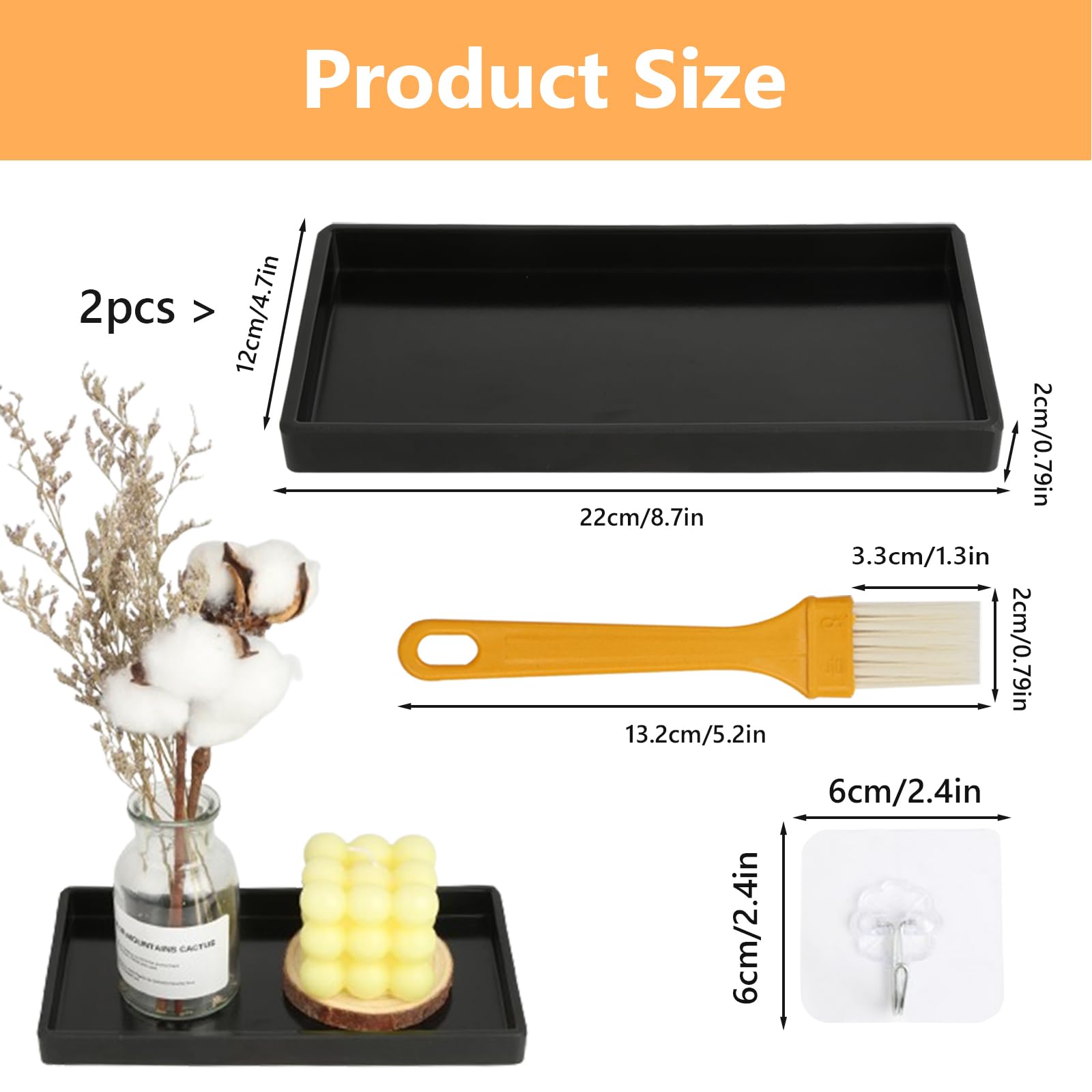 Lot De 2 Plateaux Salle De Bain Noir - Plateau Coiffeuse Rectangulaire Avec Accessoires