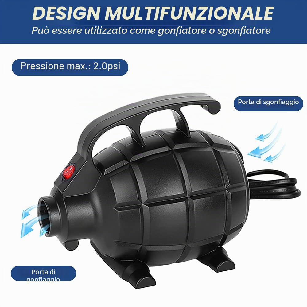Irfora pompa elettrica portatile ad aria, 500 W, gonfiaggio rapido, per gommoni, materassi, rafts, barche, palle da yoga,