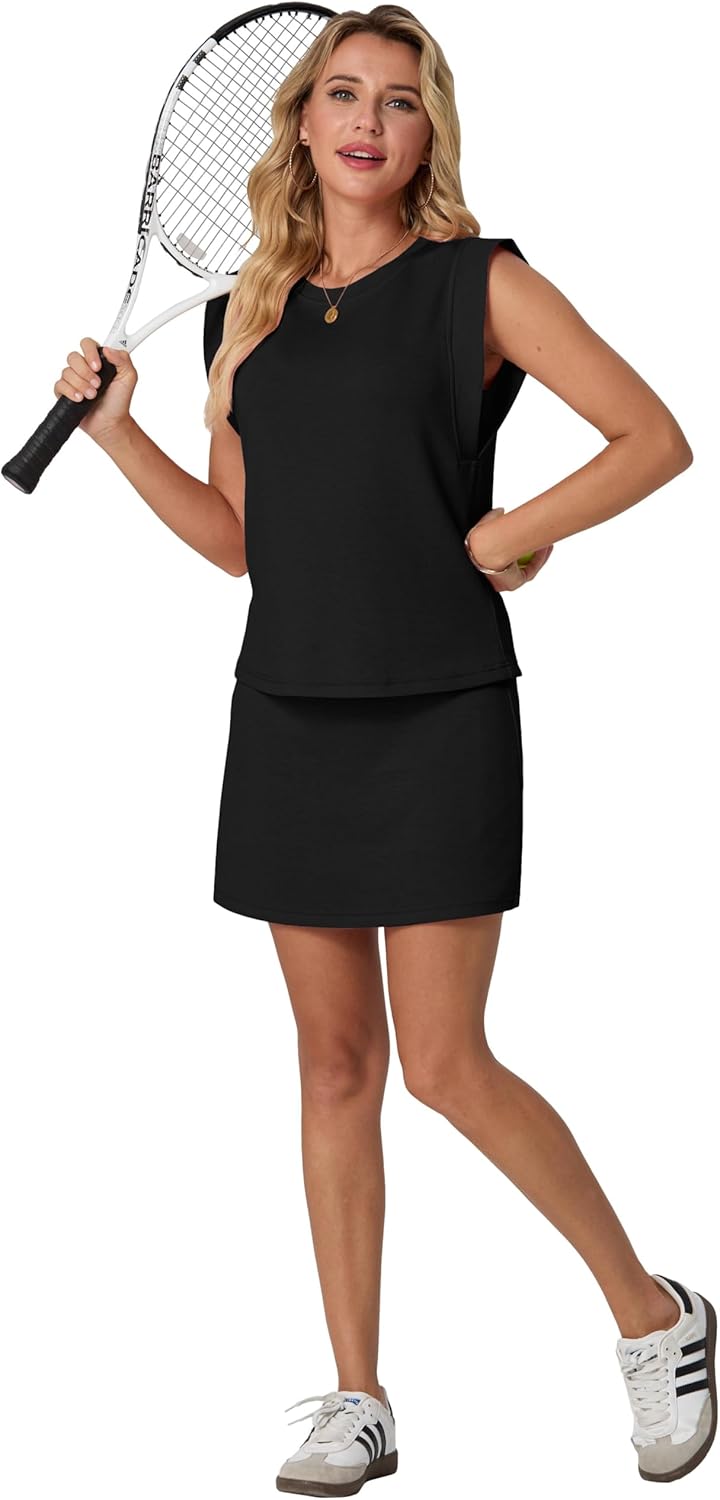 GRECERELLE 2026 Women's Summer 2 Piece Skort Set Cap Sleeve Round Neck Top & Tennis Skirt with Pockets for Athletic & Casual - Image 4