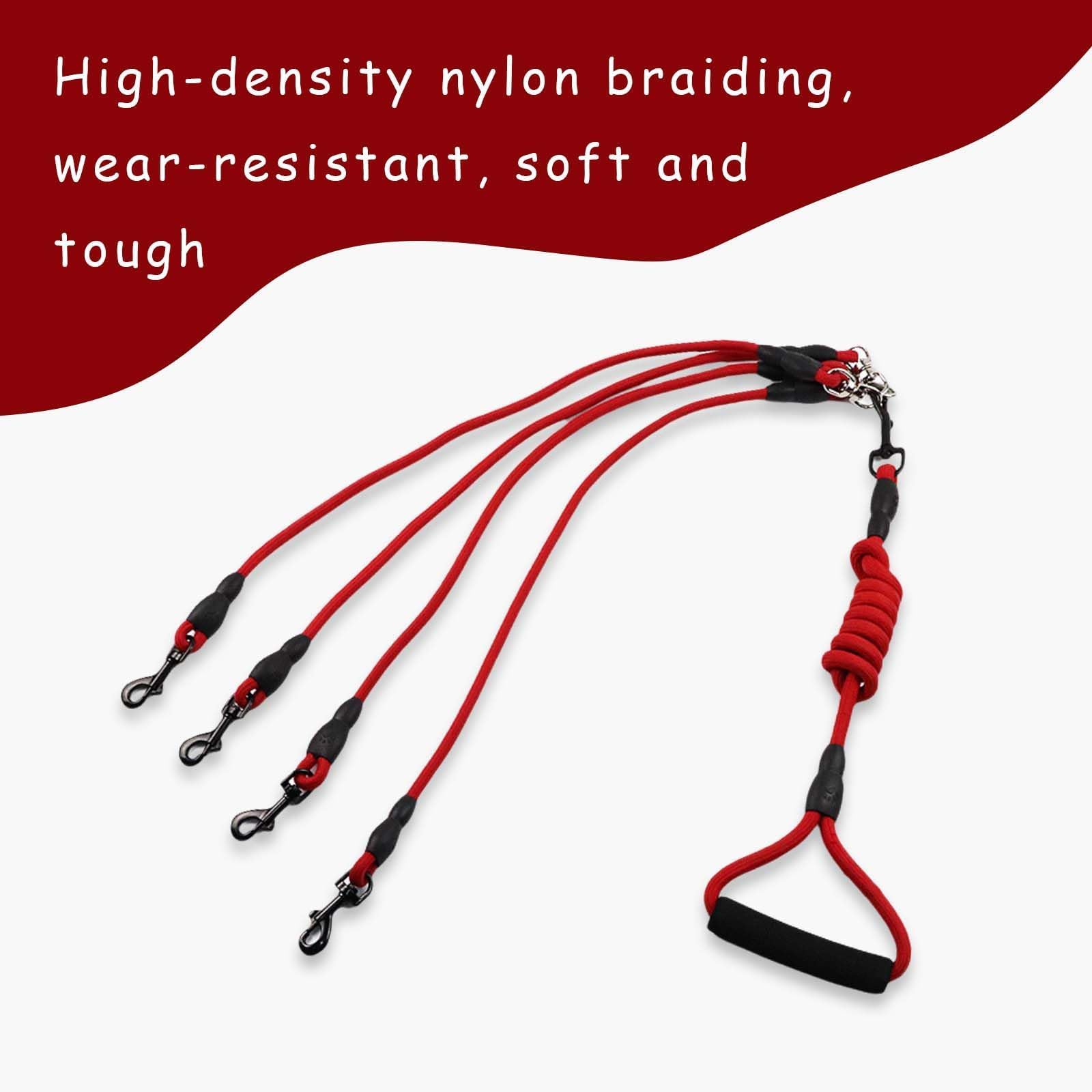 Nylon Guinzaglio Cani,4 in 1 Cane Guinzaglio,Guinzaglio multifunzione,Guinzaglio per Cani regolabile,Multi Guinzaglio per Animali Domestici, per passeggiate ed escursioni con animali domestici（rojo）
