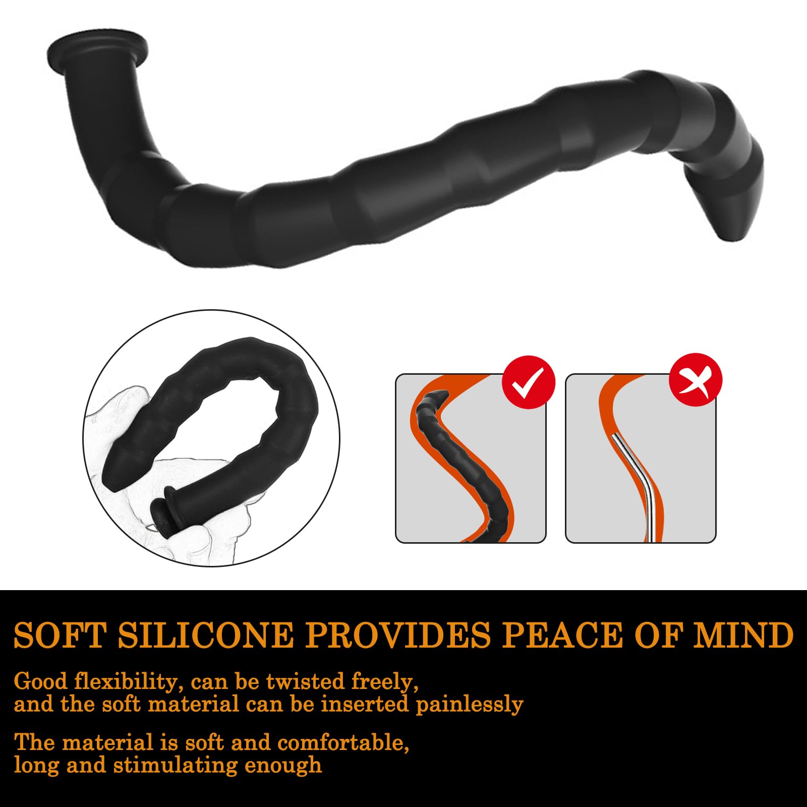 BDSMLOVE Dilatatore uretrale cavo, Pene Plug per uomini, silicone Sonda Dilatatore per uomo masturbazione giocattoli del sesso (L)