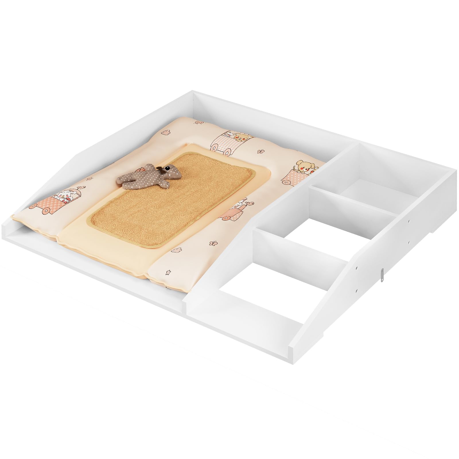 WOLTU Wickelaufsatz mit Trennfach und Sicherheitsgurt, Wickeltischaufsatz für Kommode mit Tiefe 47,5–50 cm und Breite ab 80 cm, 80 x 13,5 x 74,5 cm, Weiß