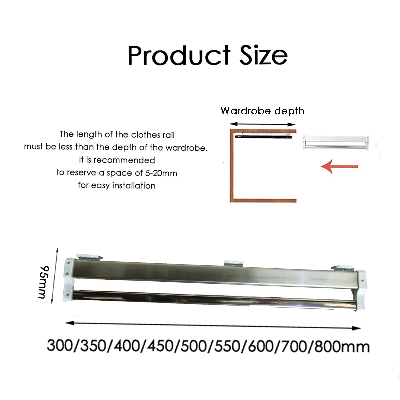 Genérico Perchero extraíble para Pantalones: Barra Extensible con riel Deslizante, Percha Que Ahorra Espacio para organizar Pantalones, Bufandas, Corbatas, chales, Vaqueros y Toallas (300 mm).