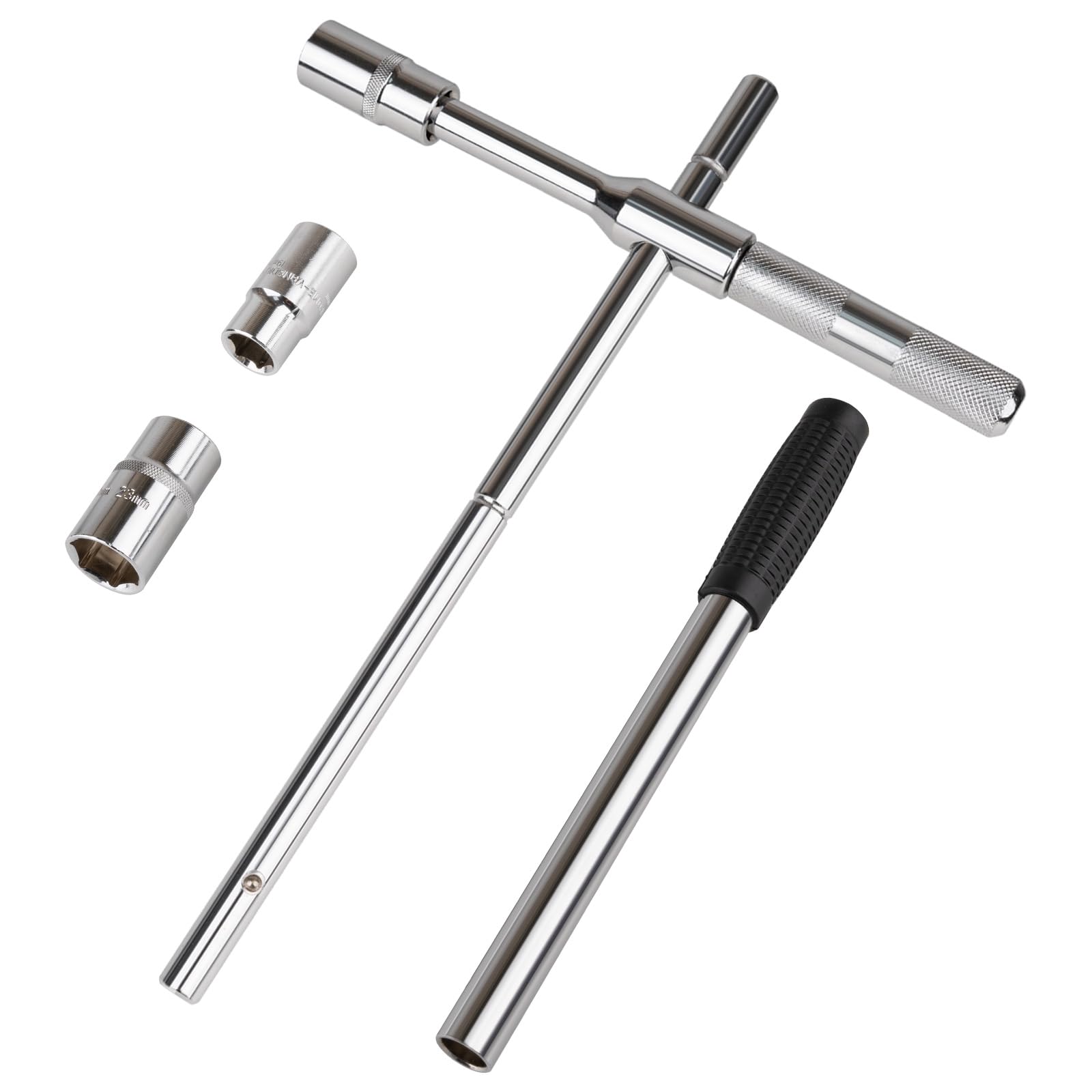 58,4 cm verlängerter Radschlüssel – 4-Wege-Hochleistungs-Reifenschlüssel aus Eisen mit Aufbewahrungstasche, arbeitssparendes Radmutter-Werkzeug und Standard-Stecknüsse (17 mm/19 mm/21 mm/23 mm
