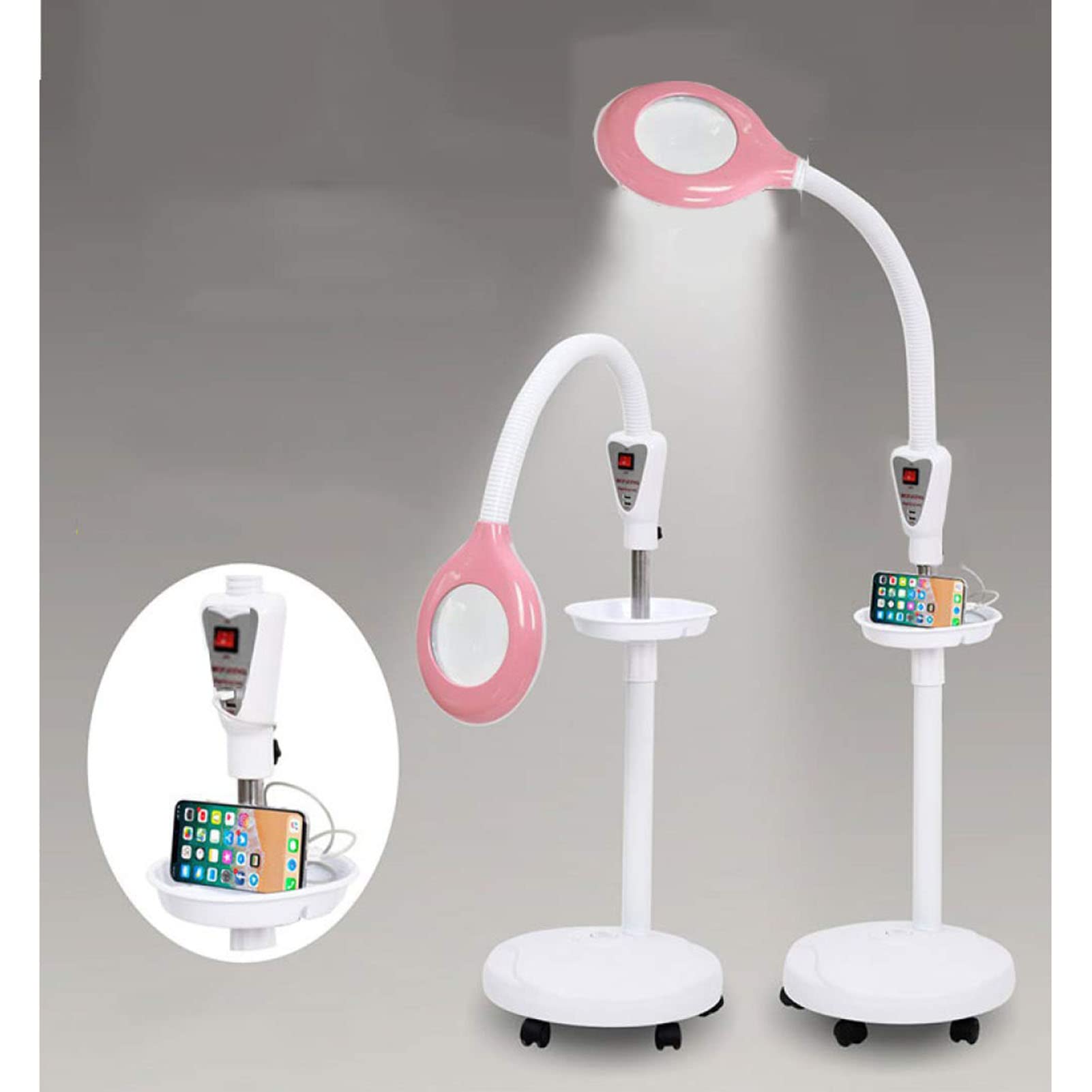 Lampada con lente d'ingrandimento da terra, luce a led, con lampada con lente d'ingrandimento da pavimento rotante Lampada di bellezza regolabile Salone di bellezza Tatuaggio Pelle per unghie Lampad