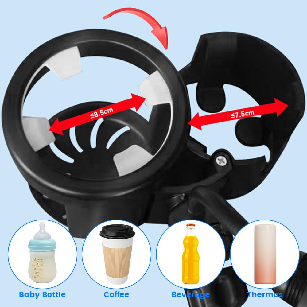 Portavasos Carrito Bebe, Universal 3 en 1 Soporte para Bebidas para Cochecito de Bebé con 2 Ganchos, para Silla de Ruedas, Bicicletas, Carrito Bebe, Scooters