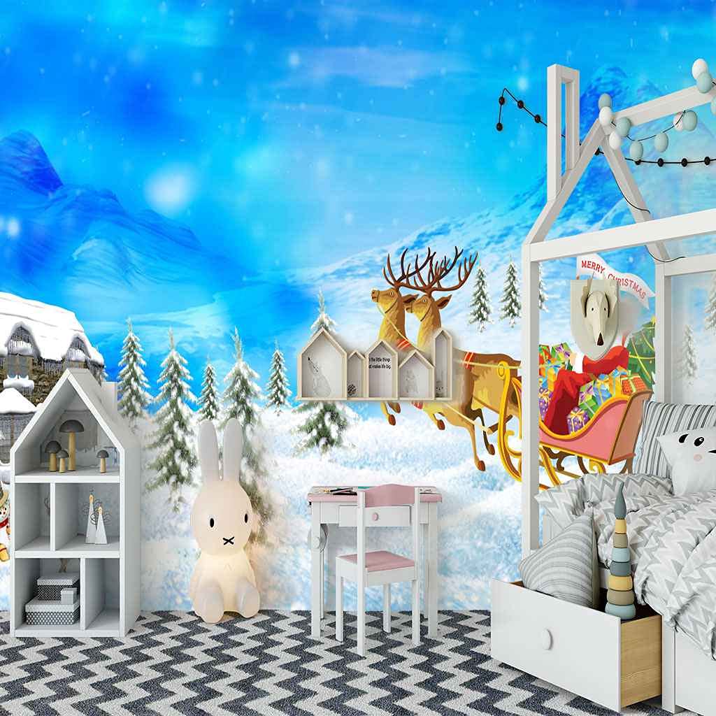 Papier Peint 3D Montagne de Neige Bleue Décoration Murale Salon 300x210