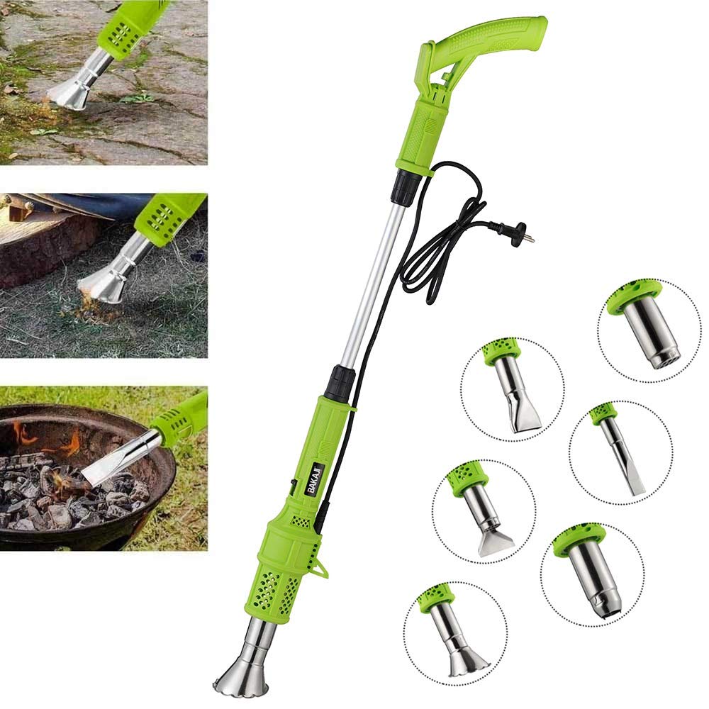 BAKAJI Bruciatore Erba Elettrico 2000W 230V Diserbante Termico Doppia Temperatura Selezionabile 80/600 Gradi con 2 Beccucci Intercambiabili Lunghezza 100cm Manutenzione Giardino Esterno, verde/grigio