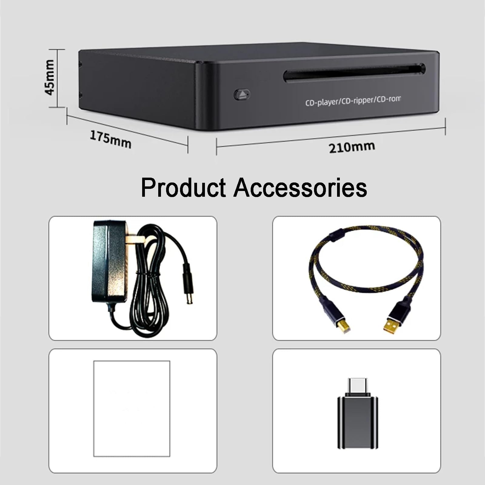 Extracteur De CD Portable, Numériseur Audio pour Systèmes Hi-FI, Transcription Automatique Haute Vitesse Au Format WAV sans Perte, Lecteur Optique Externe avec Boîtier en Aluminium CNC
