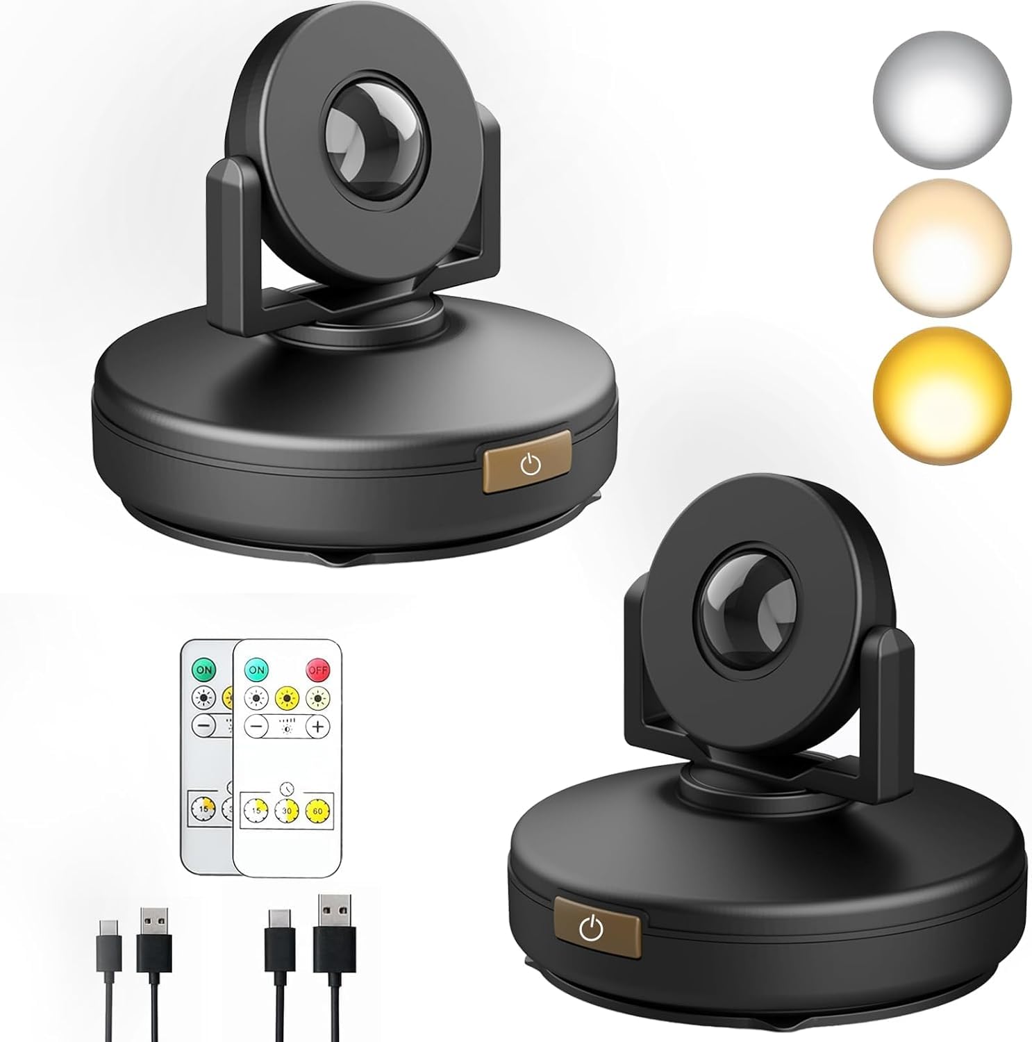 VIGMOJ 2Pack Rechargeable Spotlight, Wireless Picture Light with Timer Dimmable Puck Lights for Paintings Dartboard Artwork
