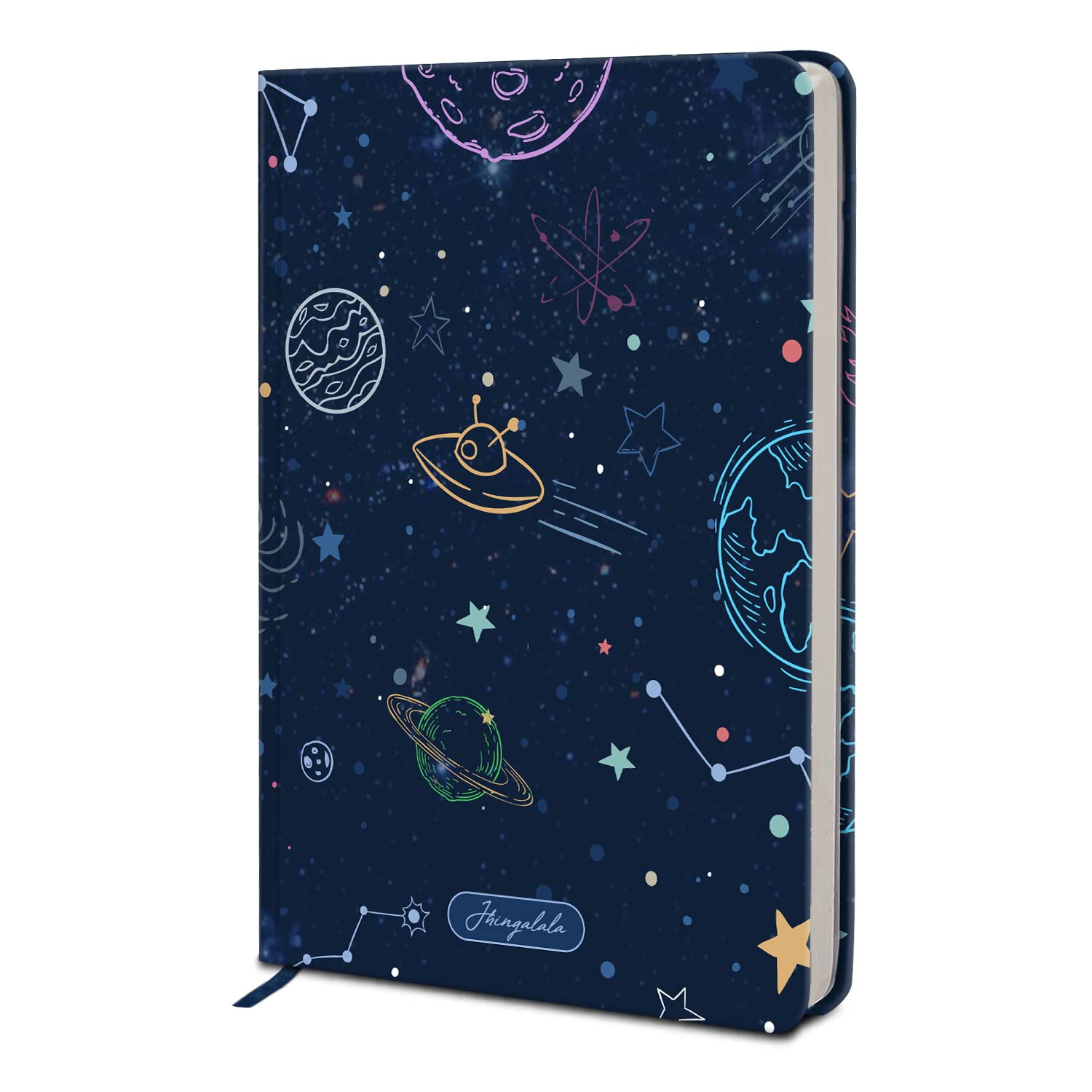 Jhingalala Hardbound Notebook Journal Diary | Space Theme Printed A5 Journal Notebook for girls, women, personal notes and writing (20 x 14.5 cm, 80 GSM, 192 Ruled Pages)