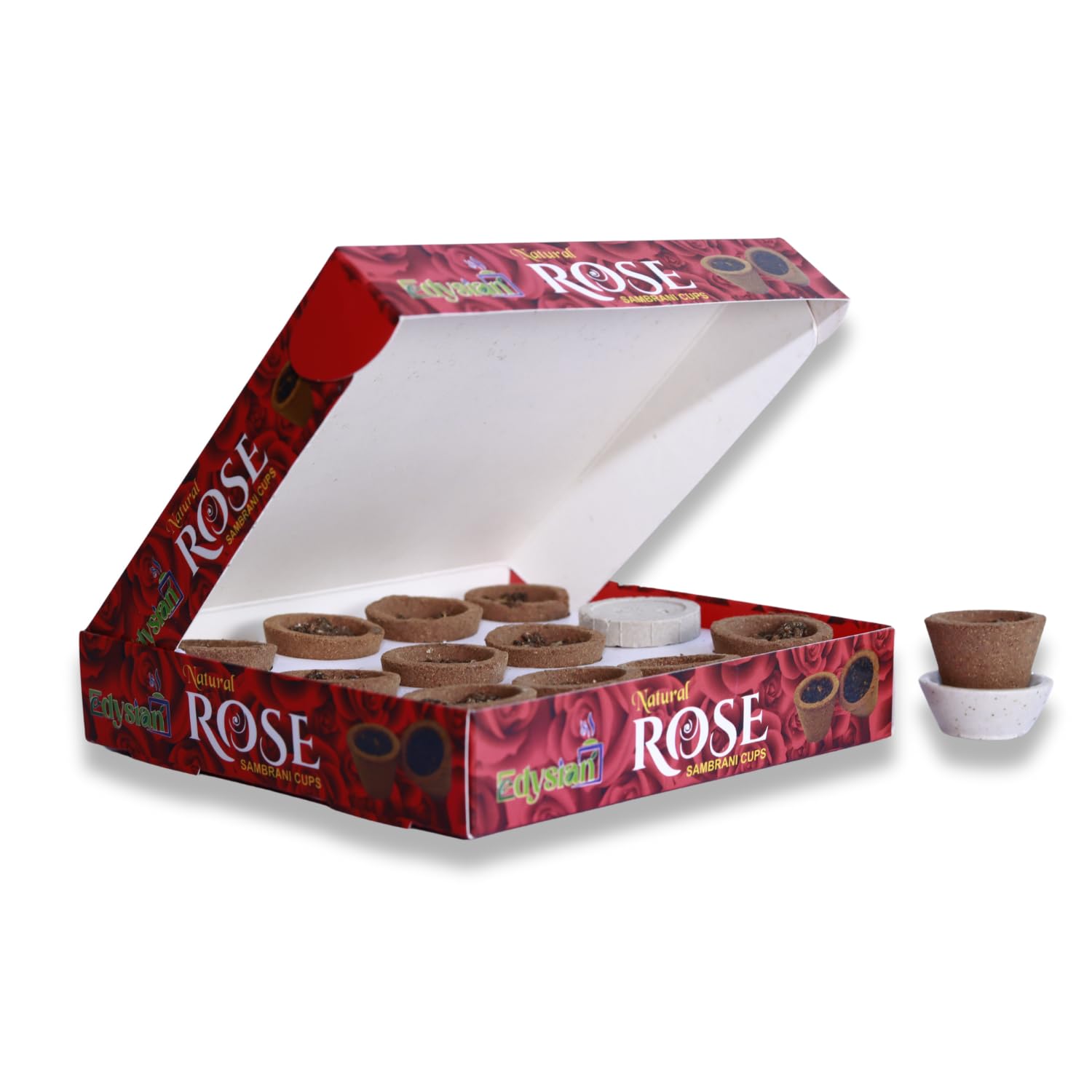 Rose Sambrani Dhoop Cups | Cow Dung & Rose Patel | Guggul Loban -12/Pack & 1 Burner Plate | Havan Cups for Pooja | for Homes, Offices | (Pack of 9, 108 Cups)-picture-19