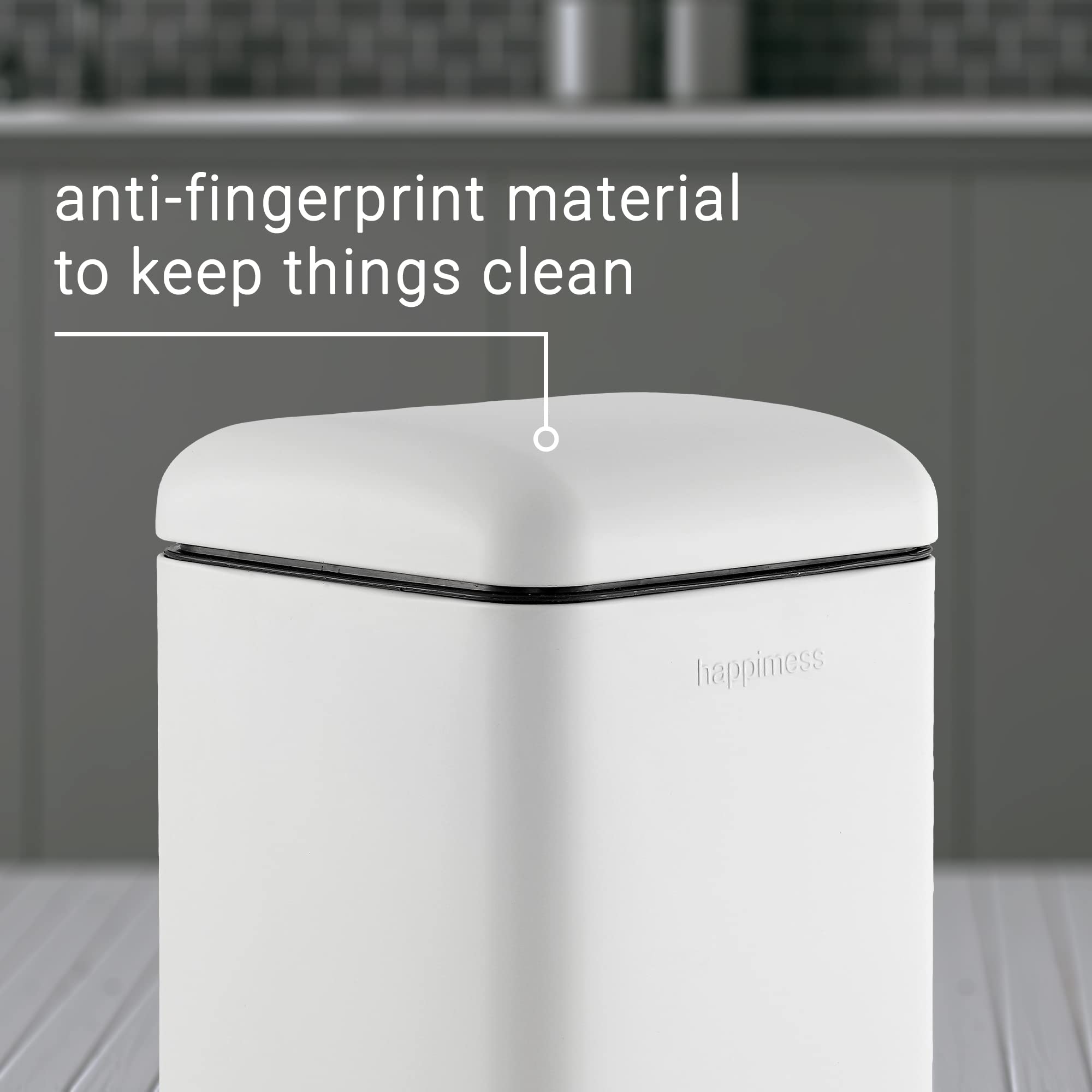 Happimess HPM1012C Betty Retro Mini 3.2-Gallon Step-Open Trash Can, Modern, Minimalistic, Fingerprint-Proof, Rustproof, Soft Close, Bedroom, Bathroom, Kitchen, Laundry Room, Office, 3.2 Gallons, White