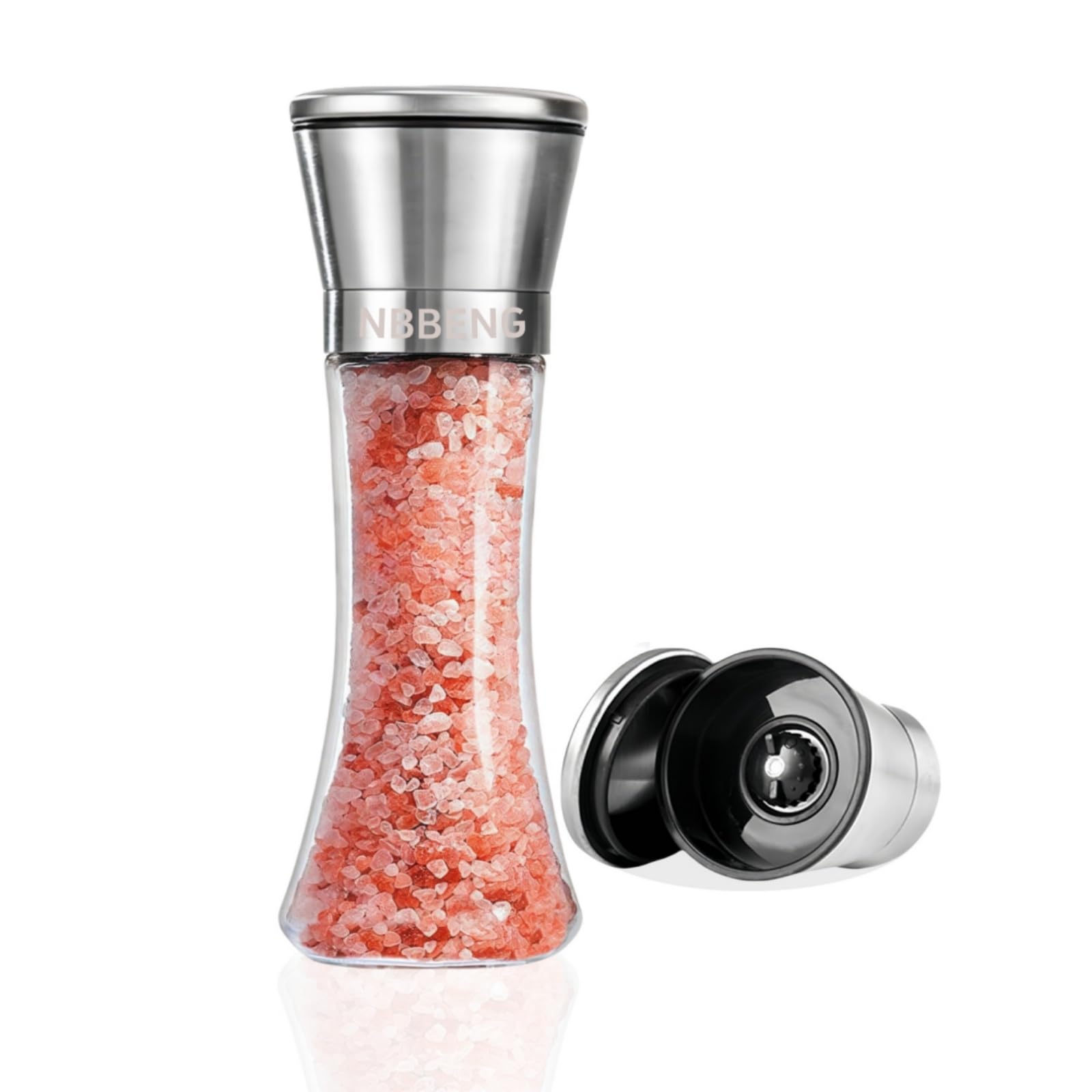 Salt and Pepper Grinder Sets, Salt Grinder Refillable, Manual Pepper Mill Grinders, Glass and Stainless Steel Spice Mills with Adjustable Coarseness Ceramic Core for Home, Kitchen, Outdoor
